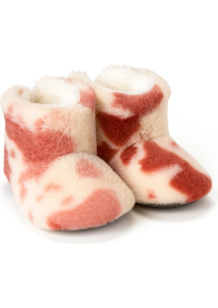 Çocuk ve Bebek Wellsoft Ev Botu, Inek Desenli Panduf, Kışlık Peluş Patik Bot