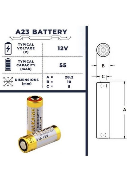 23A 12V Alkalin Pil Garaj Bariyer Kepenk Oyuncak Alarm Kumandası Kapı Zili Pili 60 Adet A23 E23A MN21 MS21 L1028 VA23GA