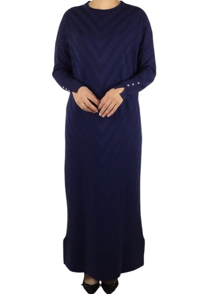 Kadın Düşük Kol Desenli Triko Elbise