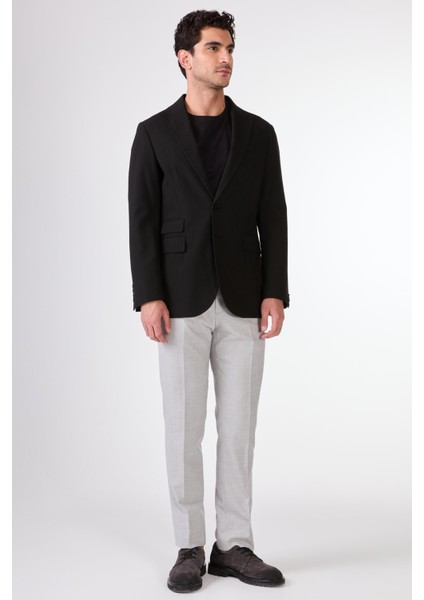 Siyah Erkek Slim Fit Çizgili Sivri Yaka Ceket 104443
