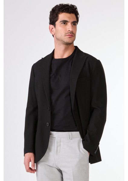 Siyah Erkek Slim Fit Çizgili Sivri Yaka Ceket 104443