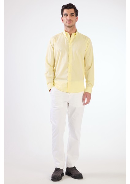 Sarı Erkek Regular Fit Düz Brent Düğmeli Yaka Uzun Kol Gömlek - 102254