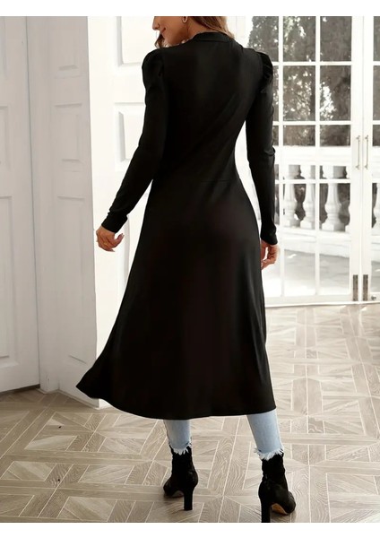 Kadın Uzun Balon Kollu Yarı Balıkçı Yaka Önü Açık Kaşkorse Tunik fırsatları