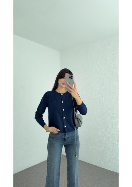 Gold Düğmeli Lacivert Piana Hırka