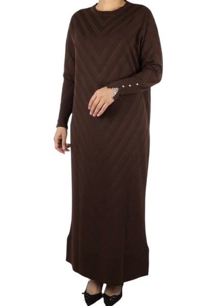 Kadın Düşük Kol Desenli Triko Elbise