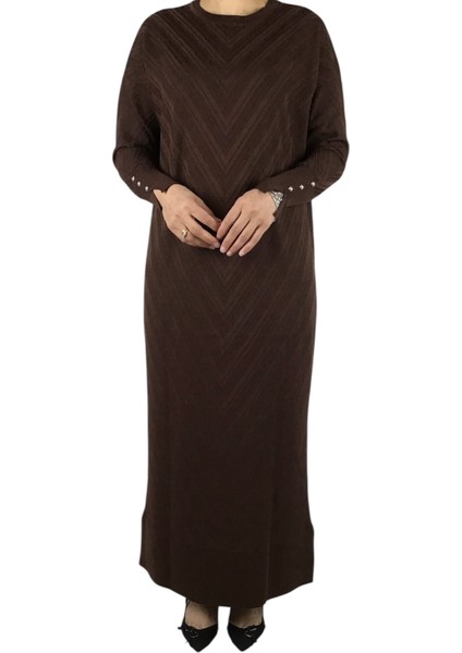 Kadın Düşük Kol Desenli Triko Elbise modelleri