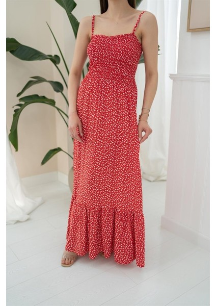 Kırmızı Eteği Fırfırlı Elbise modelleri