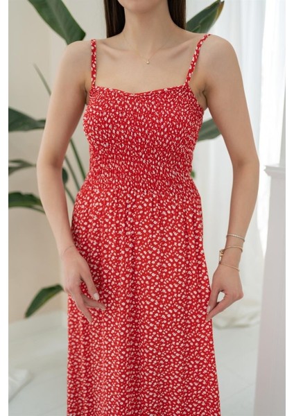 Kırmızı Eteği Fırfırlı Elbise fırsatları