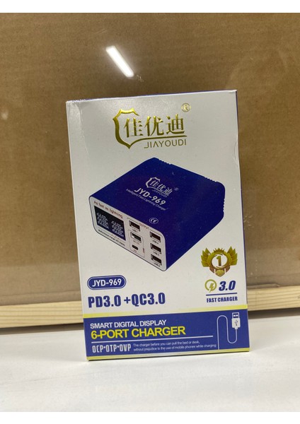JYD-969 Pd3.0 + Qc3.0 Smart Digital Display 6-Port Charger