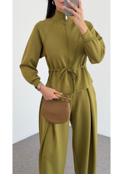 Şalvar Kesim Modal Yağ Yeşili Takım modelleri