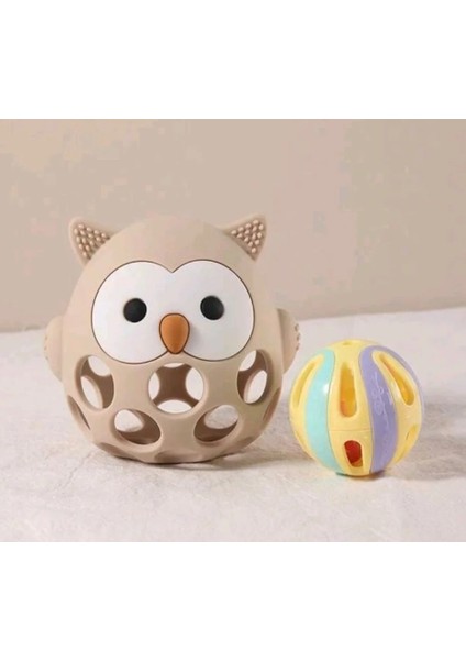 Bebek Baykuş Diş Kaşıyıcı Çıngırak, Bebek Karikatür Diş Kaşıyıcı Oyuncağı Bej