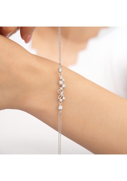 925 Ayar Rodyum Kaplama Zirkon Taşlı Kelebekli Su Yolu Gümüş Bileklik