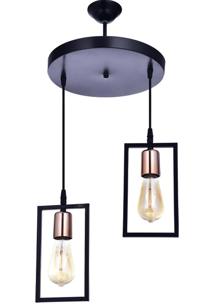 Kapris 2’li Modern Sarkıt Avize – Siyah Gövde, Bakır Detaylı, Ayarlanabilir ve Paslanmaz (Mutfak & Salon)