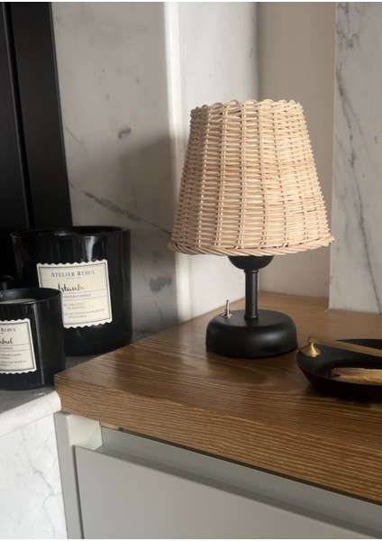 Rattan Bambu Kablosuz Masaüstü Pilli Abajur