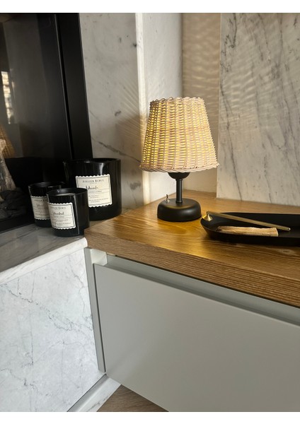 Rattan Bambu Kablosuz Masaüstü Pilli Abajur modelleri