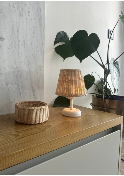 Rattan Bambu Kablosuz Masaüstü Pilli Abajur fırsatları