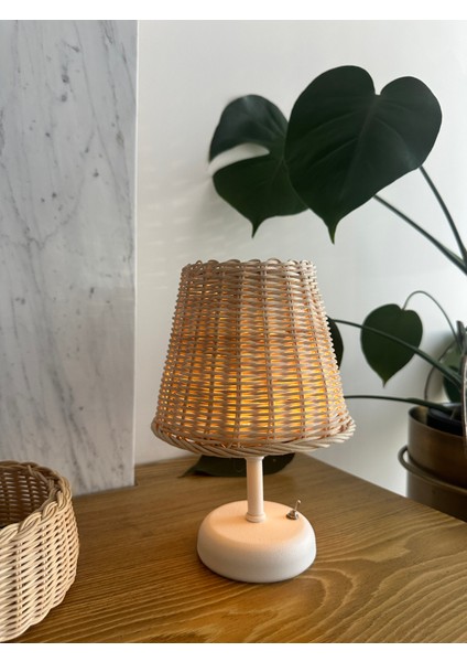 Rattan Bambu Kablosuz Masaüstü Pilli Abajur