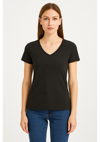 V Yaka Kadın T-Shirt
