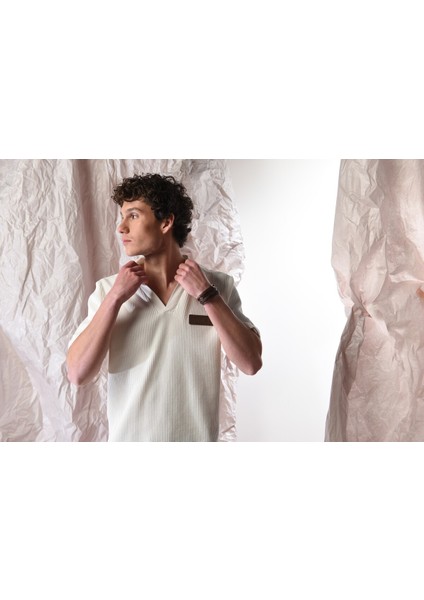 Gabardin V-Yaka Detaylı Erkek Waffle T-Shirt modelleri