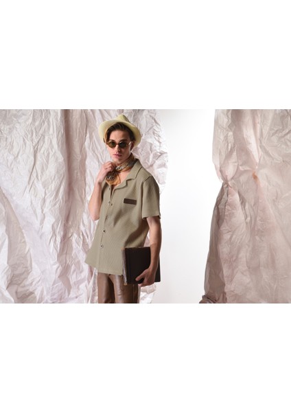 Gabardin Arka Roba Detaylı Erkek Waffle Gömlek