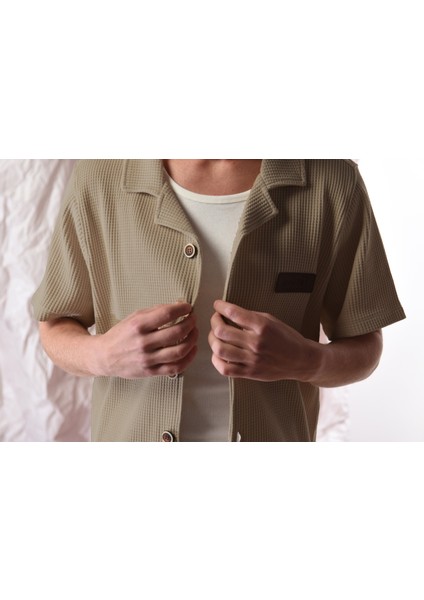 Gabardin Arka Roba Detaylı Erkek Waffle Gömlek