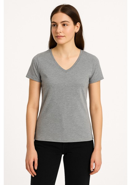 V Yaka Kadın T-Shirt