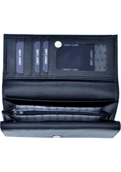 Kadın Naomi Siyah Hakiki Deri Çok Bölmeli Cüzdan modelleri