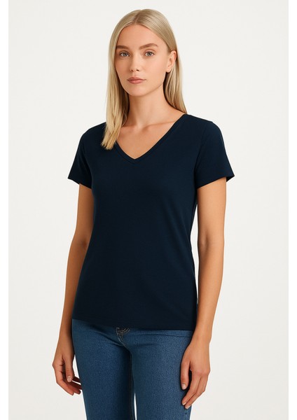 V Yaka Kadın T-Shirt