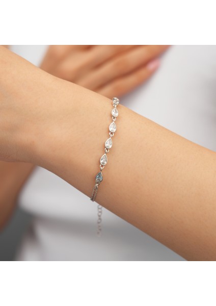925 Ayar Rodyum Kaplama Damla Zirkon Taşlı Su Yolu Gümüş Bileklik fiyatları