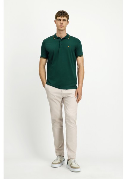 Polo Yaka Slim Fit Dar Kesim Nakışlı Süprem Pamuklu Tişört