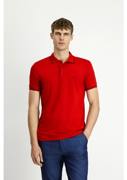 Polo Yaka Slim Fit Dar Kesim Nakışlı Süprem Pamuklu Tişört