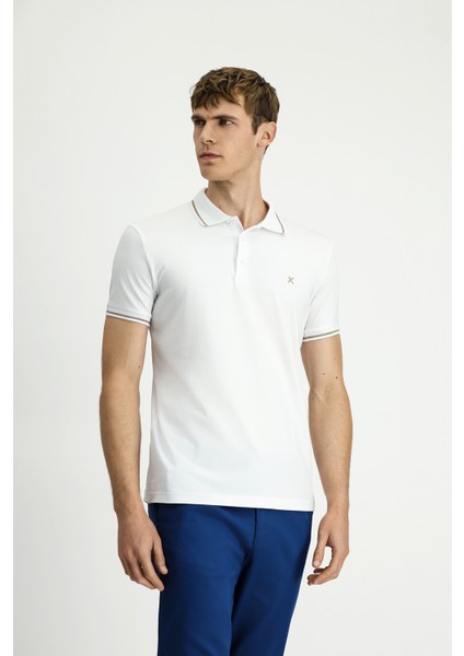 Polo Yaka Slim Fit Dar Kesim Nakışlı Süprem Pamuklu Tişört