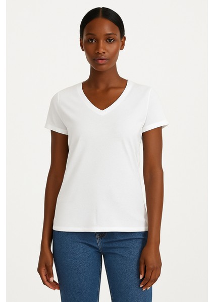 V Yaka Kadın T-Shirt