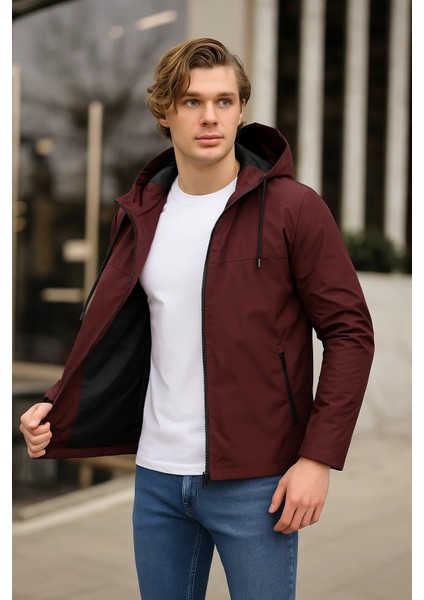 Erkek Astarlı Kapşonlu Bordo Rüzgarlık & Yağmurluk fiyatları