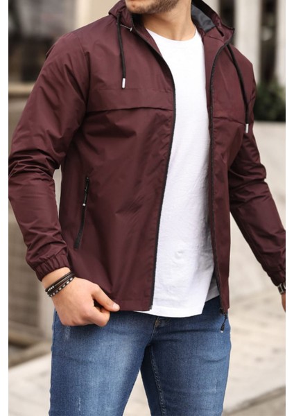 Erkek Astarlı Kapşonlu Bordo Rüzgarlık & Yağmurluk indirimleri