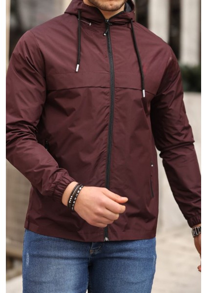 Erkek Astarlı Kapşonlu Bordo Rüzgarlık & Yağmurluk modelleri