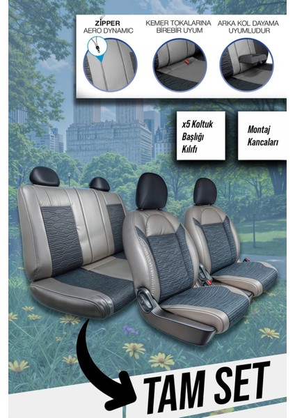 Toyota Urban Cruiser Uyumlu Oto Koltuk Kılıfı Deri, Kumaş Premium Füme Siyah fiyatları