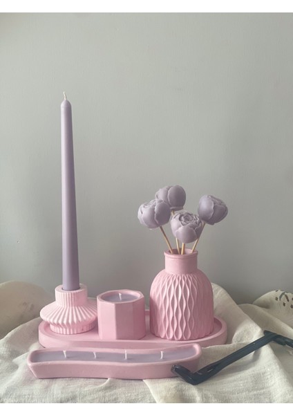 Dekoratif Mum Seti – El Yapımı Soya Mumları, Mor Pembe Renkli Hediyelik ve Ev Dekorasyonu