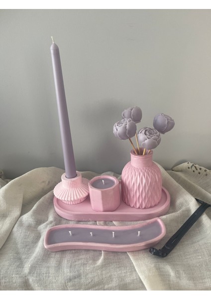 Dekoratif Mum Seti – El Yapımı Soya Mumları, Mor Pembe Renkli Hediyelik ve Ev Dekorasyonu modelleri