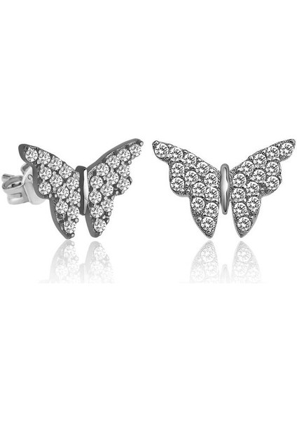 Gümüş Beyaz Kelebek Küpe