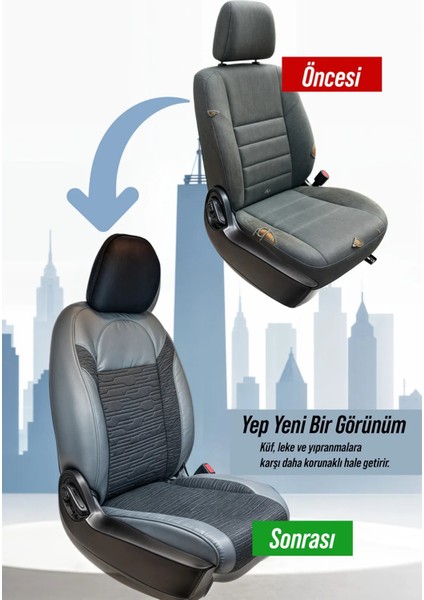 Mitsubishi Galant Uyumlu Oto Koltuk Kılıfı Deri, Kumaş Premium Füme Siyah modelleri