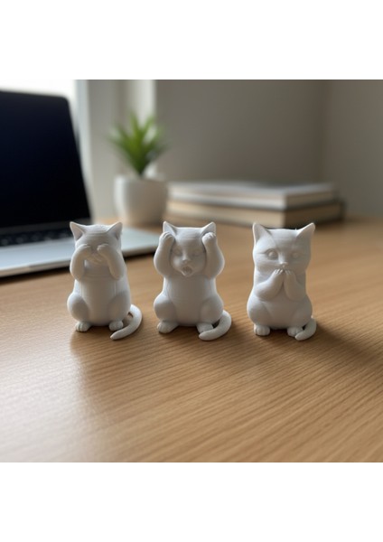 Dekoratif 3 Bilge Kedi; Görmedim, Duymadım, Bilmiyorum (3 Maymun)