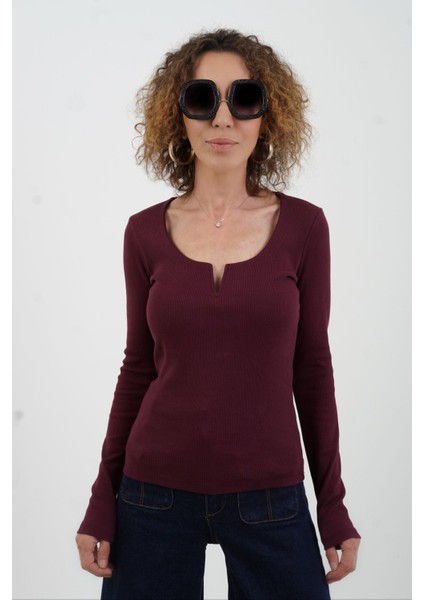 Mürdüm Uzun Kol Damla Yaka Bluz fırsatları