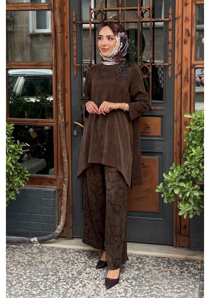 Nurcan Çetin Pantolonlu Takım 25531 Kahve