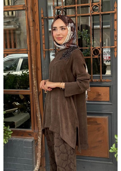 Nurcan Çetin Pantolonlu Takım 25531 Kahve modelleri