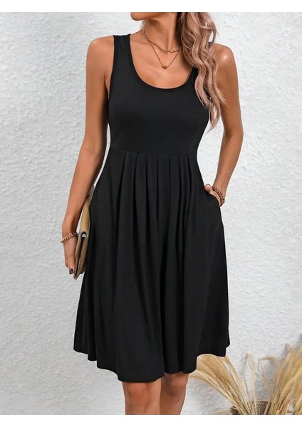 Eyesof Kadın Askılı Yuvarlak Yaka Önden Pileli Viskon Elbise fiyatları