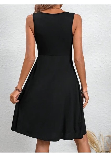 Eyesof Kadın Askılı Yuvarlak Yaka Önden Pileli Viskon Elbise modelleri