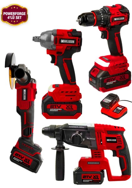 Alman Profosyonel Turbo Sarjlı Matkap Süper 4'lü Set