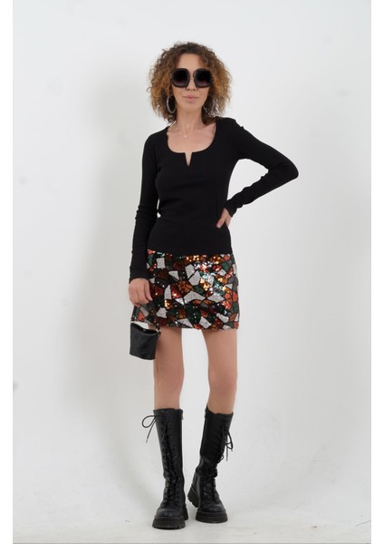 Siyah Uzun Kol Damla Yaka Bluz modelleri