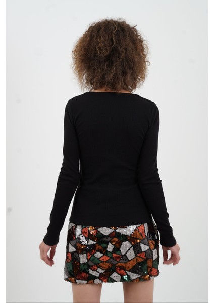 Siyah Uzun Kol Damla Yaka Bluz fırsatları